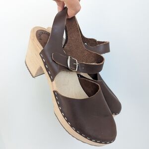 Stockholm Swedish Clogs Brown Leather Mary Jane Abba Sz 39 US 8